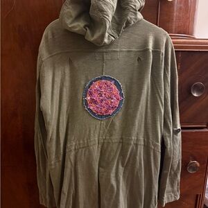 Organic Cotton Hippy Boho Olive Green Jacket with Flower of Life Patch